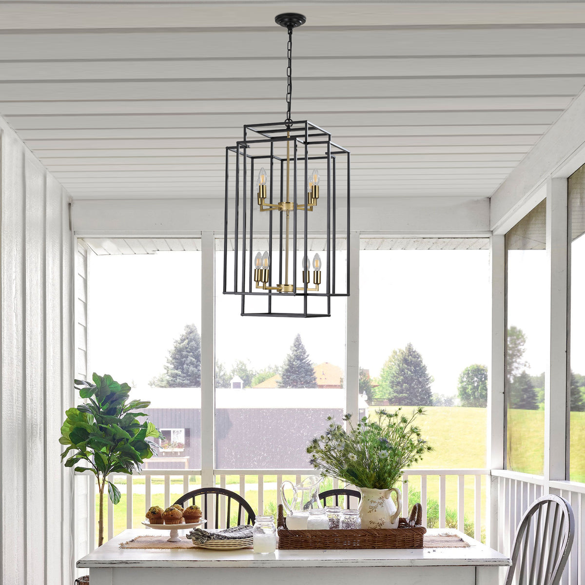 Rustic Farmhouse Gold Pendant Chandelier