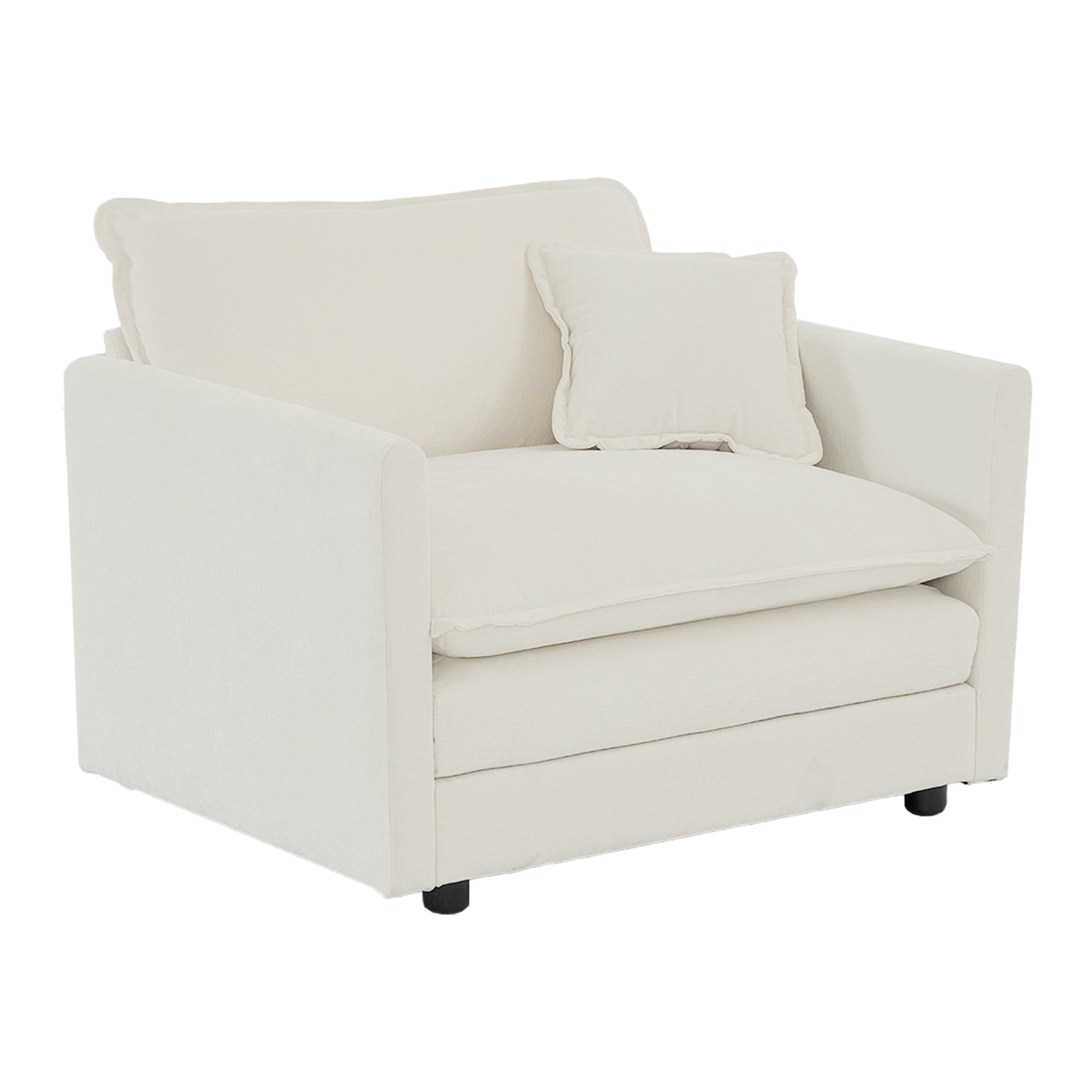 Comfy White Chenille Fabric Deep Single Seat Sofa Armchair With Toss Pillow