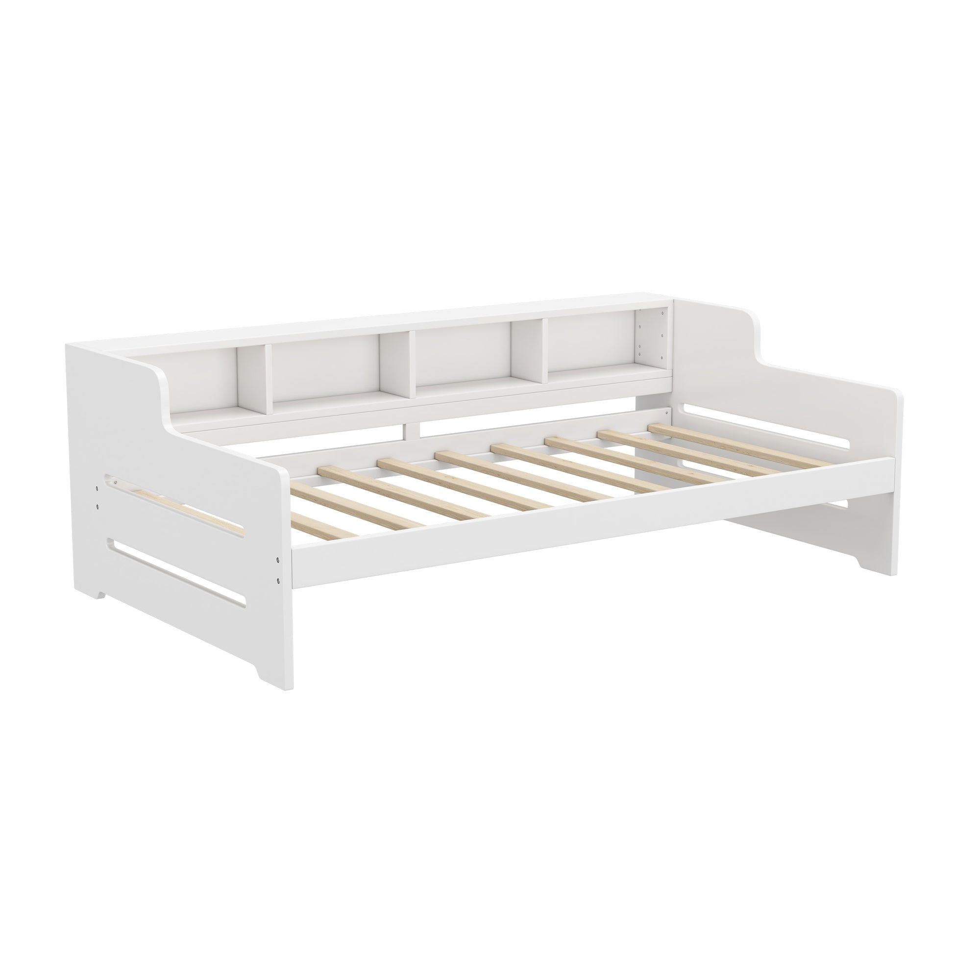 White Twin Daybed with Trundle and Storage Shelves