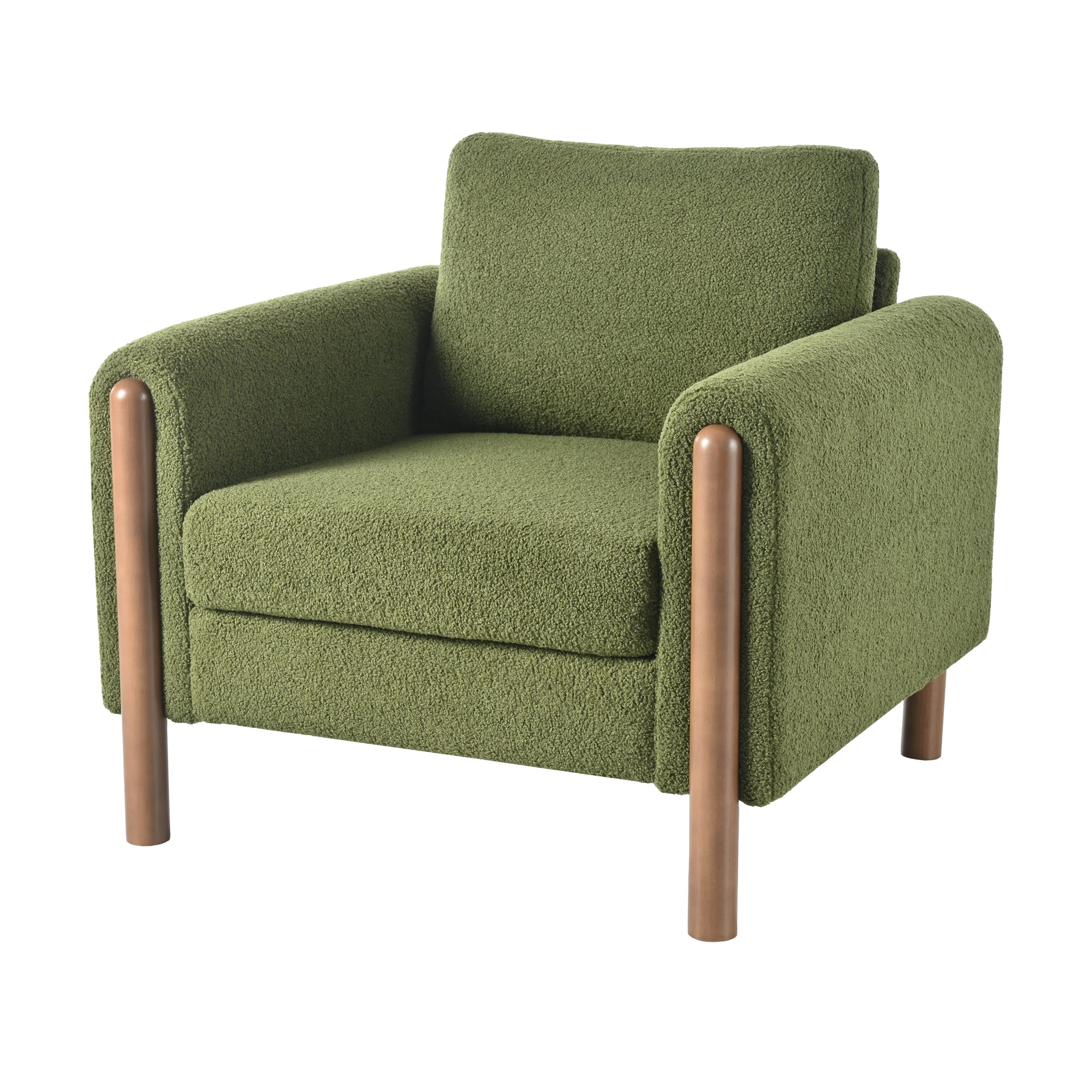 Oversized Accent Chair With Walnut Legs Upholstered In Green Teddy