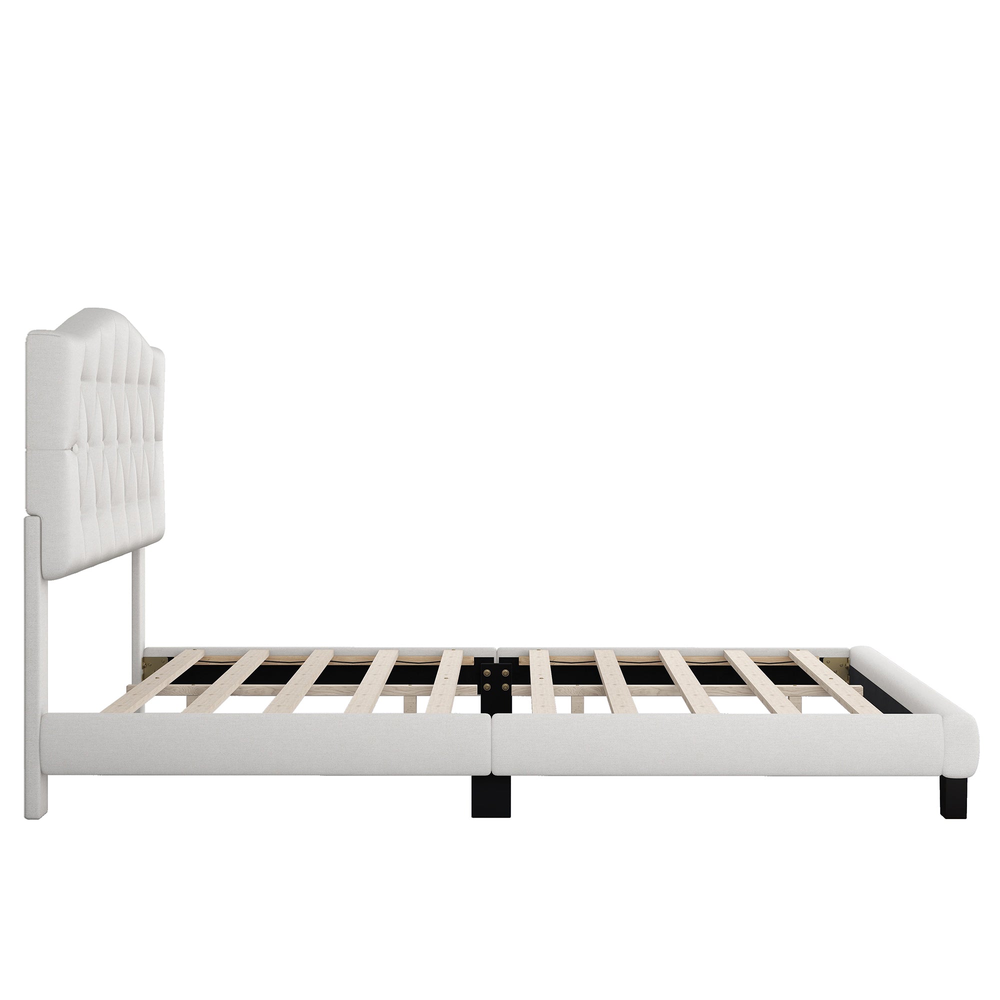 King Upholstered Platform Bed With Curved Headboard and Diamond Tufted Details