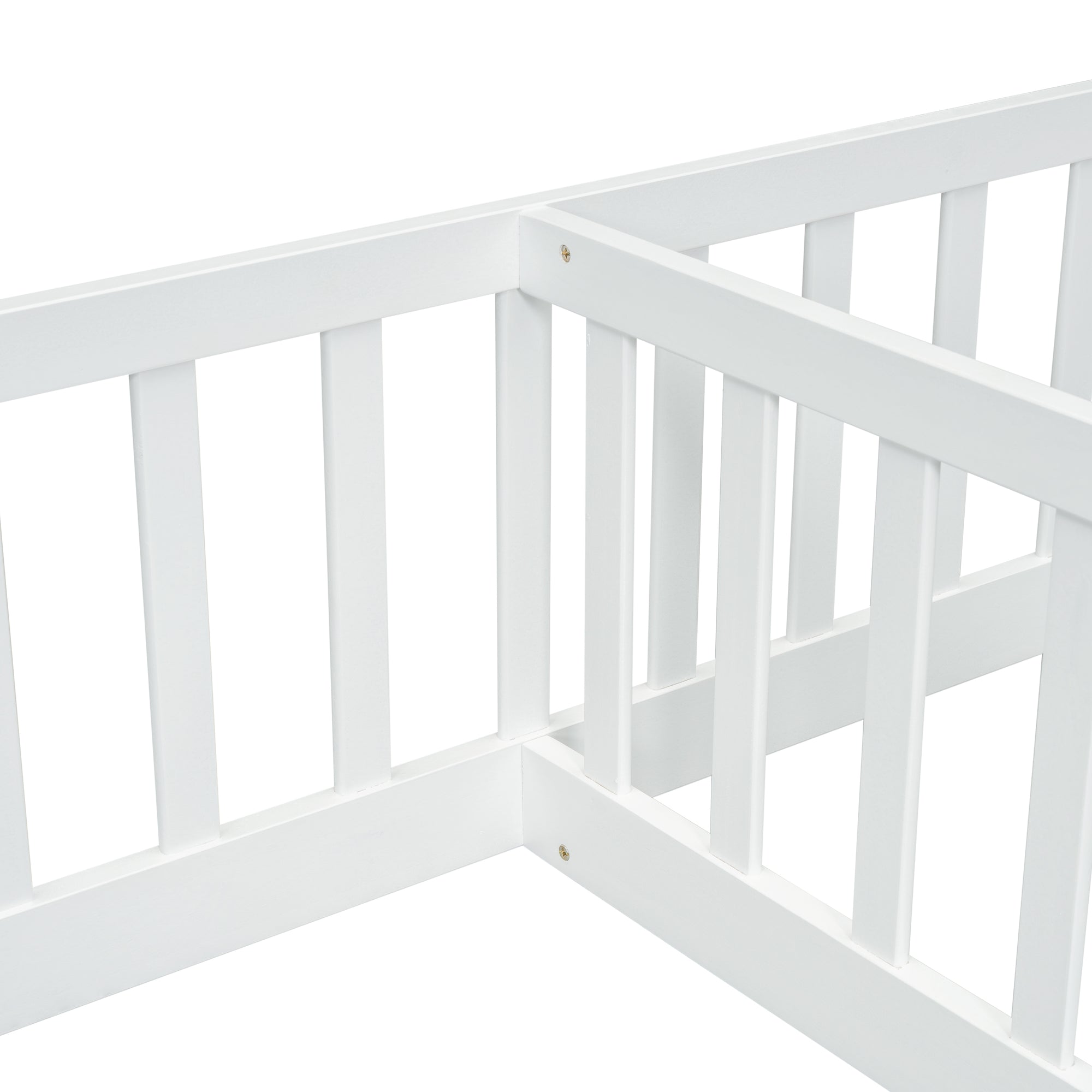 White Double Twin Floor Bed with Guardrails