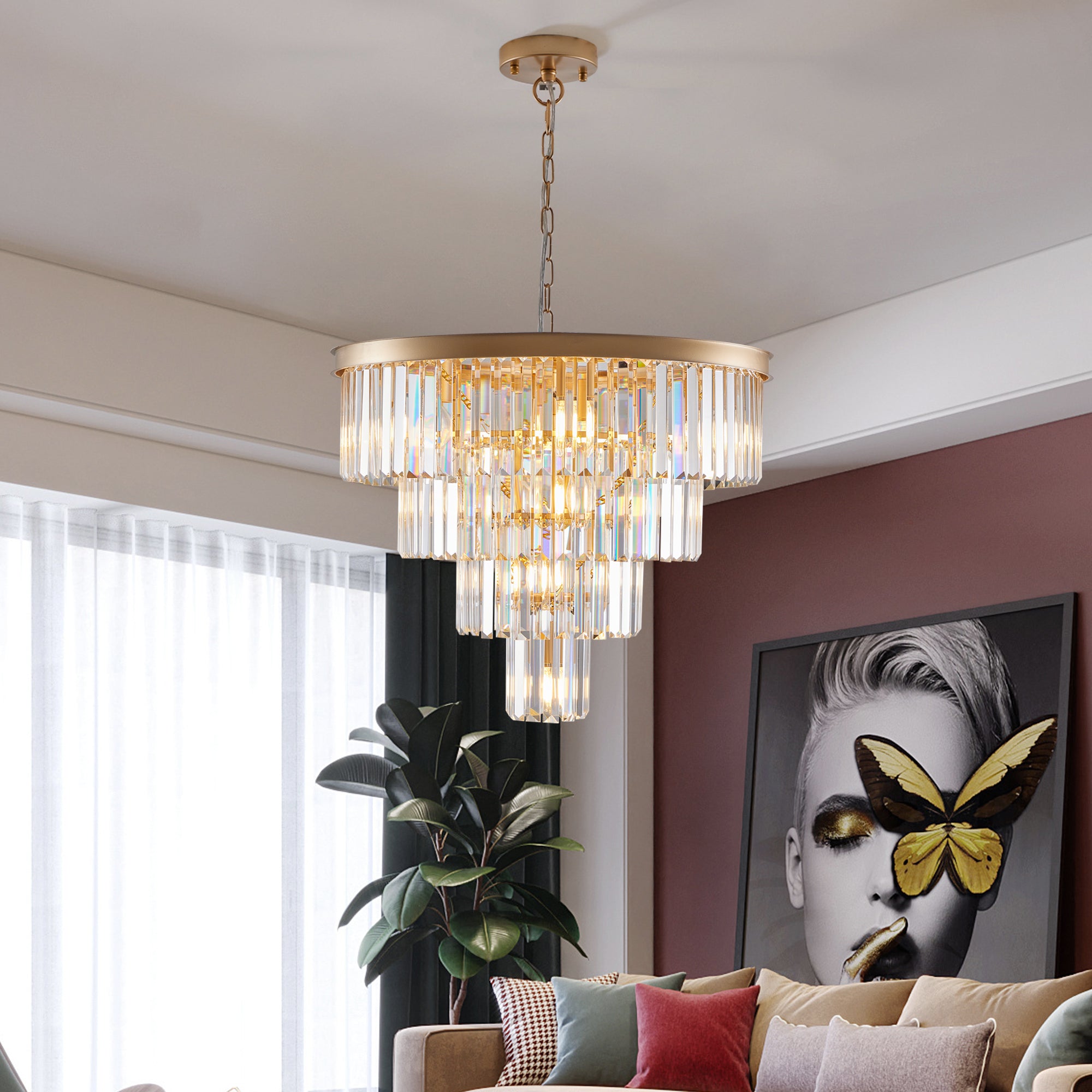 Aestin's 23.6-Inch 4 Tier Golden Modern Crystal Chandelier