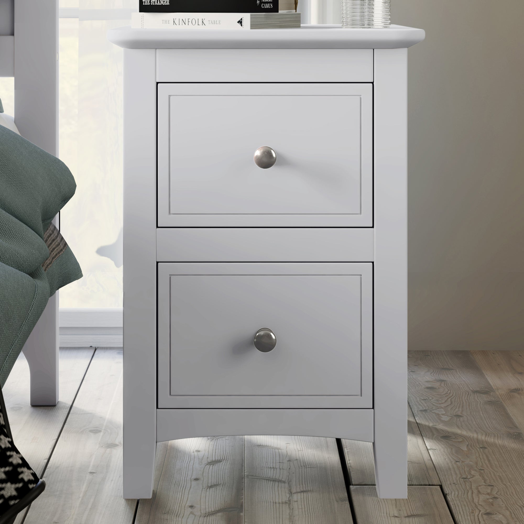 2 Drawers Solid Wood Nightstand End Table With Storage In White