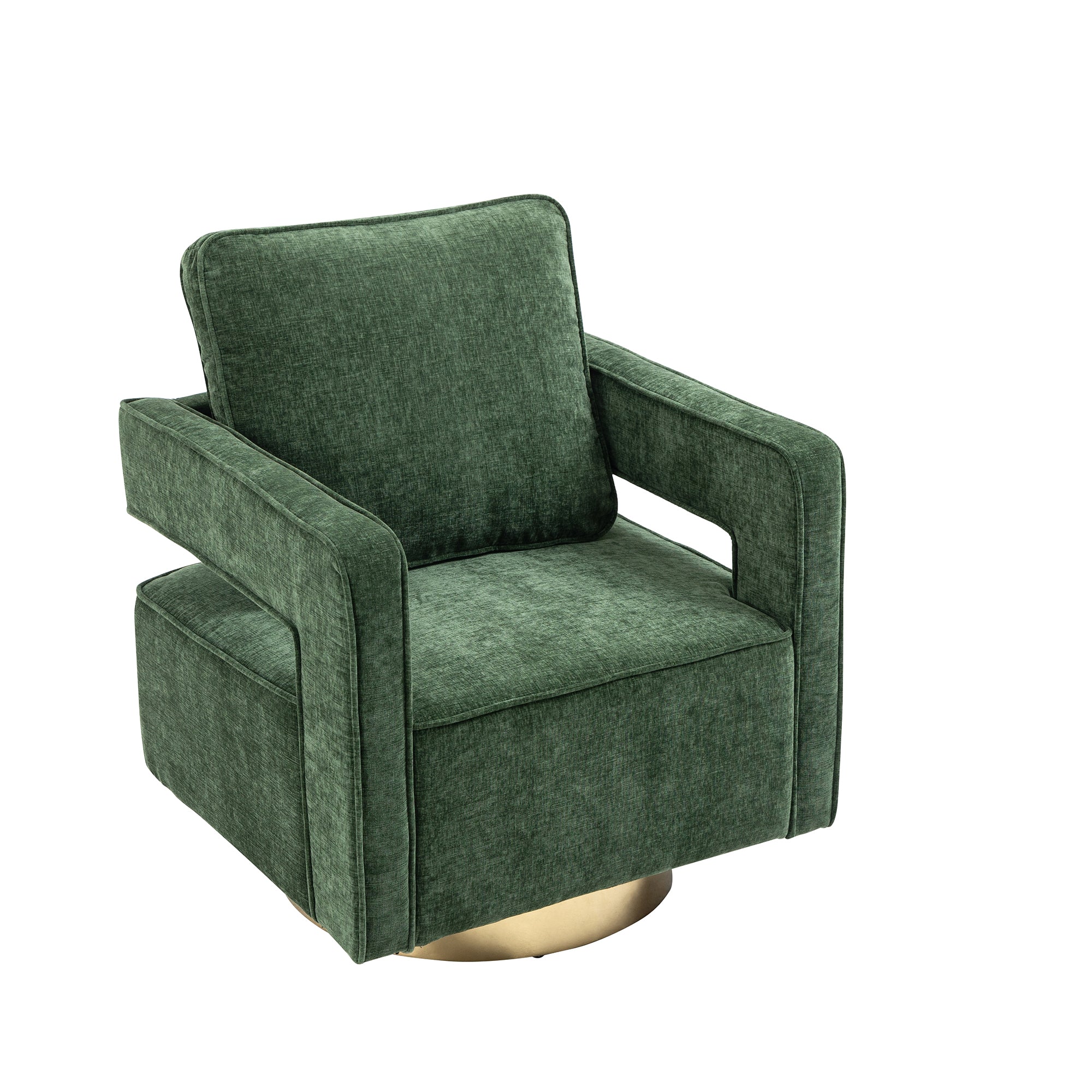 Open Back Chair Green Chenille Swivel Accent Chair With Gold Stainless Steel Base