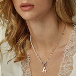 Load image into Gallery viewer, Pearl &amp; Paperclip Chain Letter Initial Necklace
