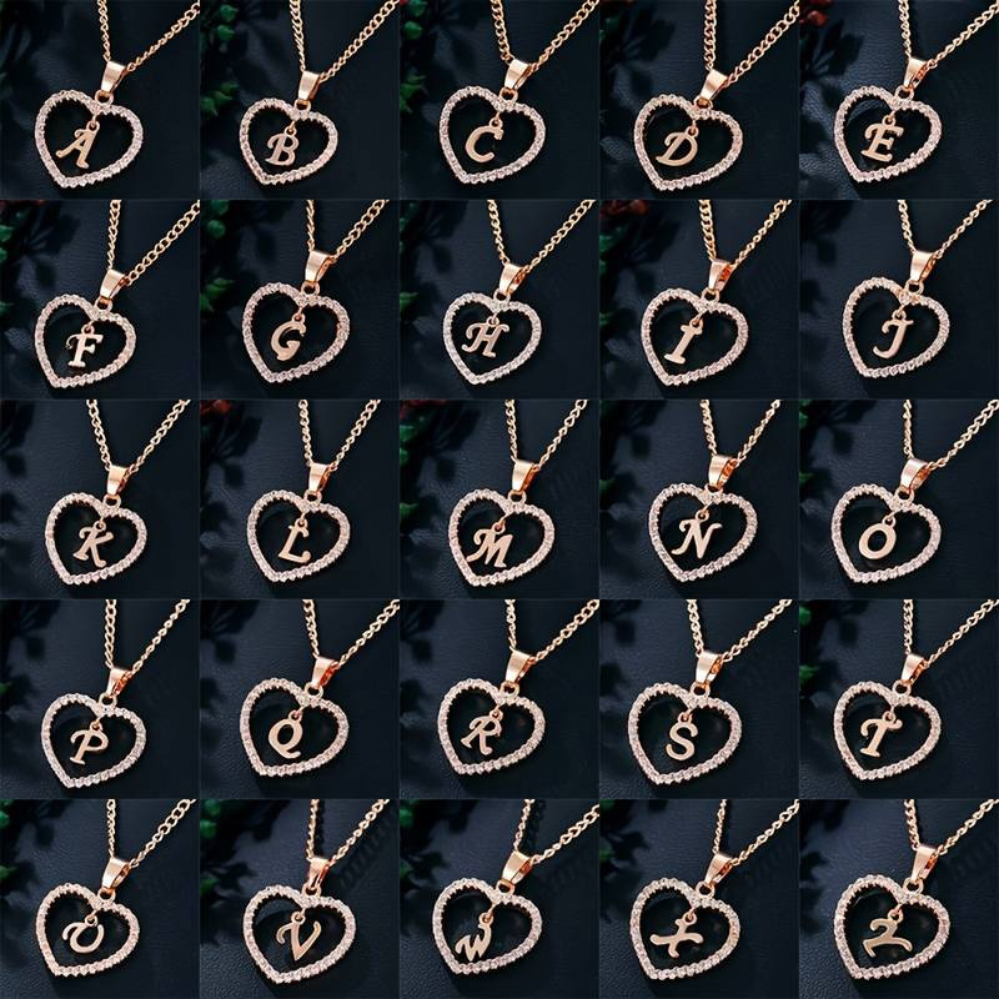 Crystal Initial Heart Necklace Heart Initial Pendant Necklace