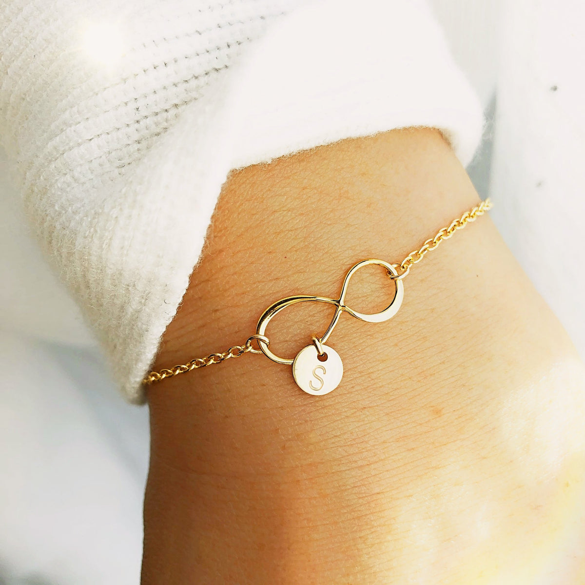 Dainty infinite initial bracelet