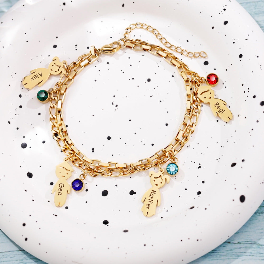 Linked Family Charm with Birthstone Bracelet
