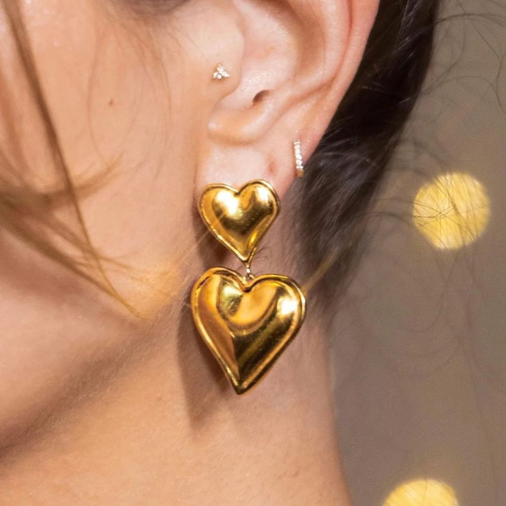 Double Heart Statement Earrings