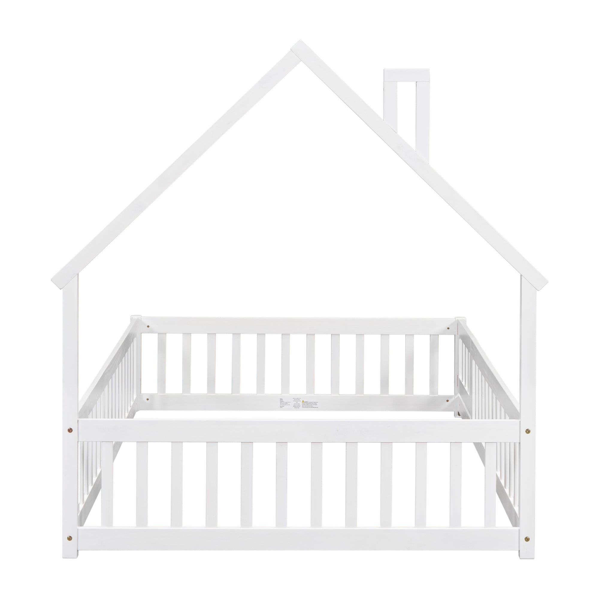 White Full House-Shaped Headboard Toddler Floor Bed with Fence