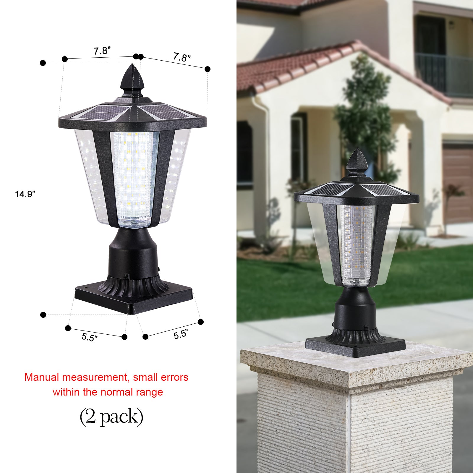Solar Column Headlight Pair with Dimmable LED