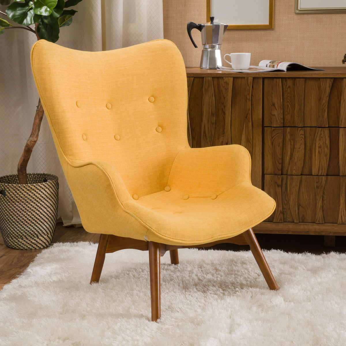 Contour Yellow Fabric Chair with Ash Wood Legs