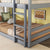 Gray Triple Rubber Wood Bunk Bed with Built-in Ladders and Guardrails