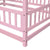 Pink Full-Size Toddler Floor Wooden Bed with House Roof Frame & Fence Guardrails