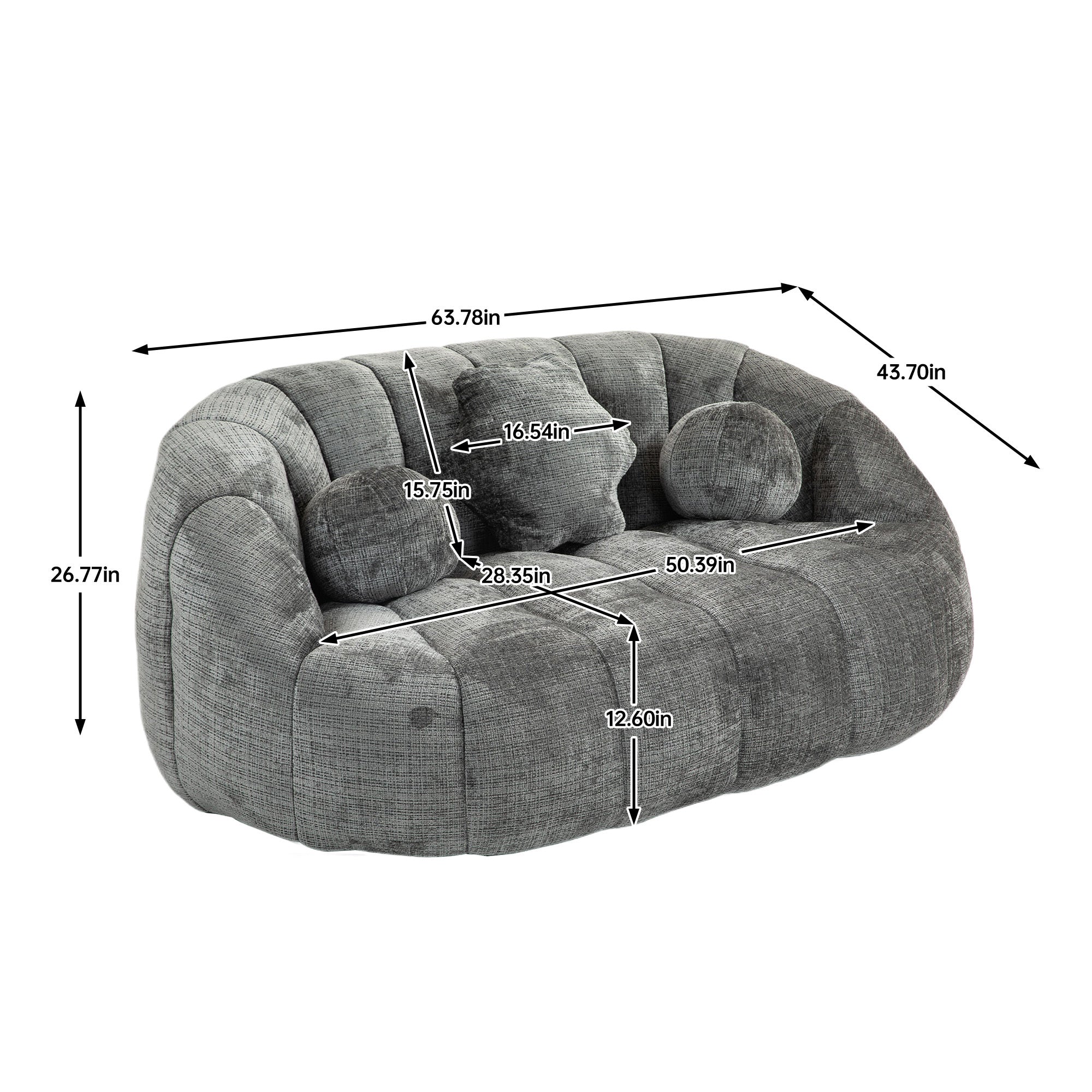 Gray Chenille Bean Shape 2-Seater Lazy Sofa