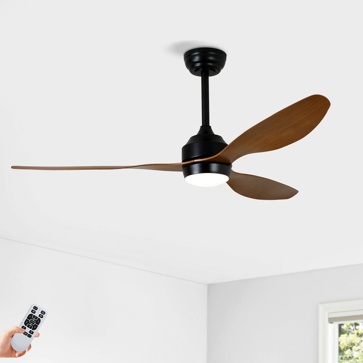 52" Nordic Inspired Matte Black Walnut Ceiling Fan