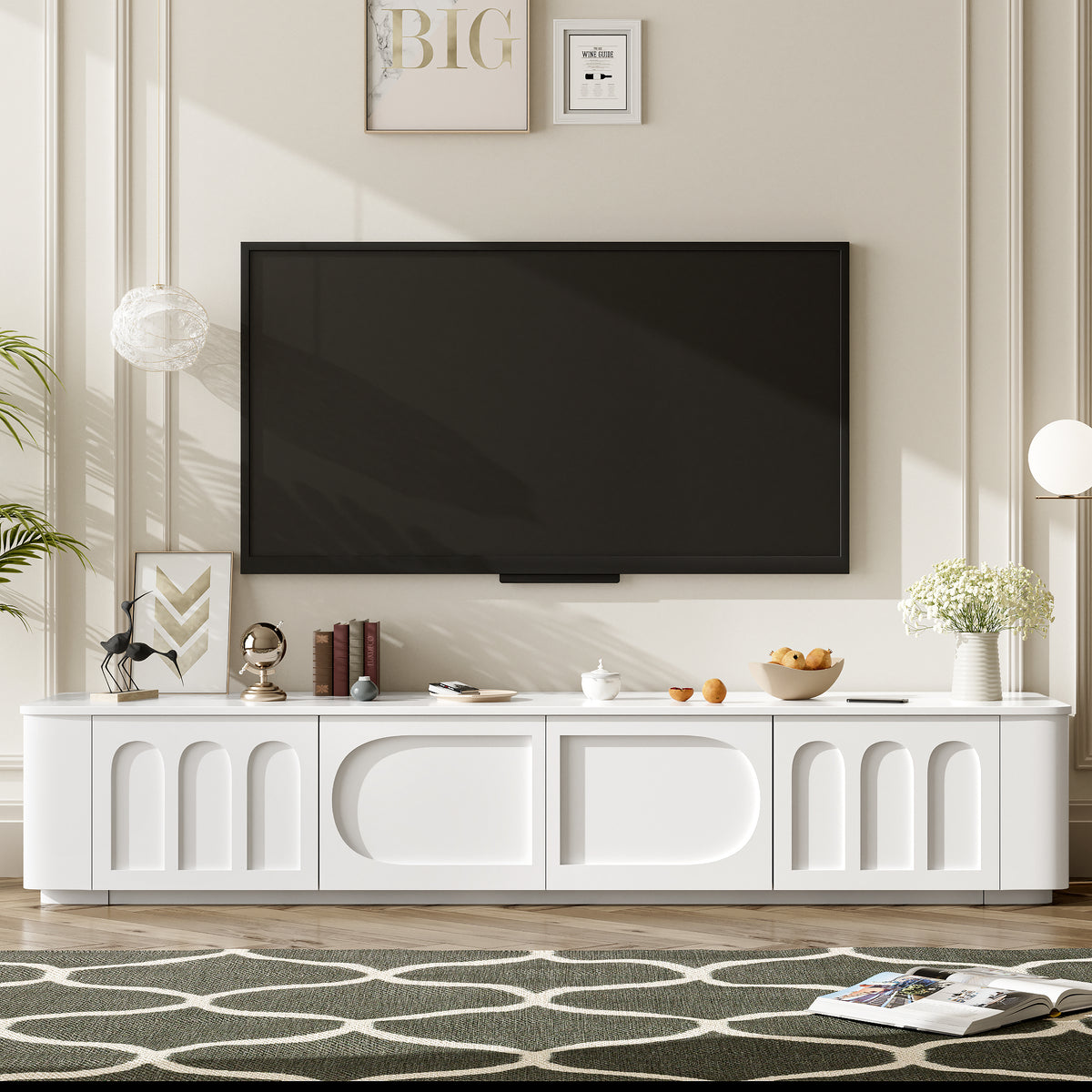 Modern MDF TV Stand 70.9&#39;&#39; Entertainment Center Media Console with 2 Cabinets and 2 Drawers Ideal for Living Room Up to 75&#39;&#39; In White