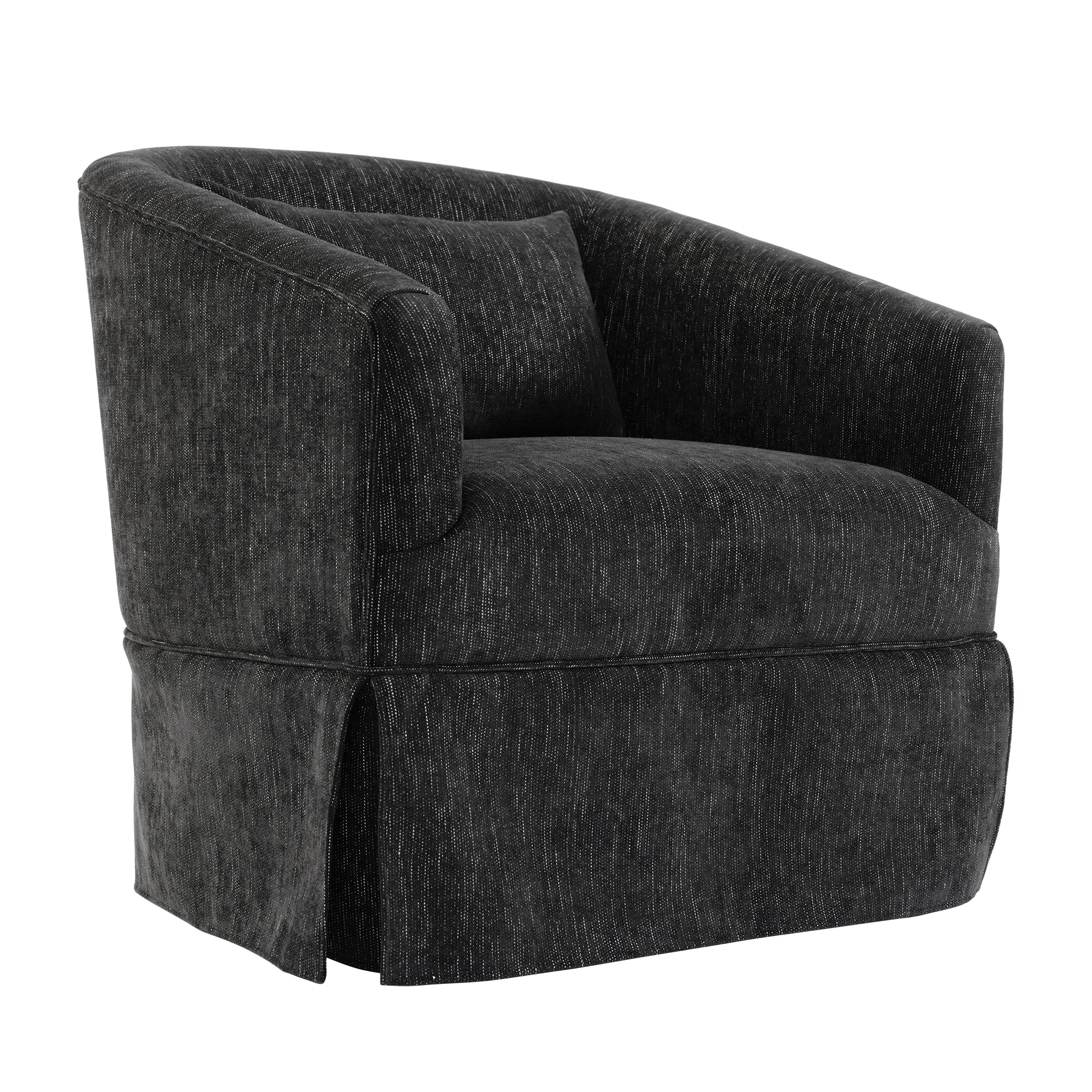 Black Linen Blend Swivel Accent Armchair