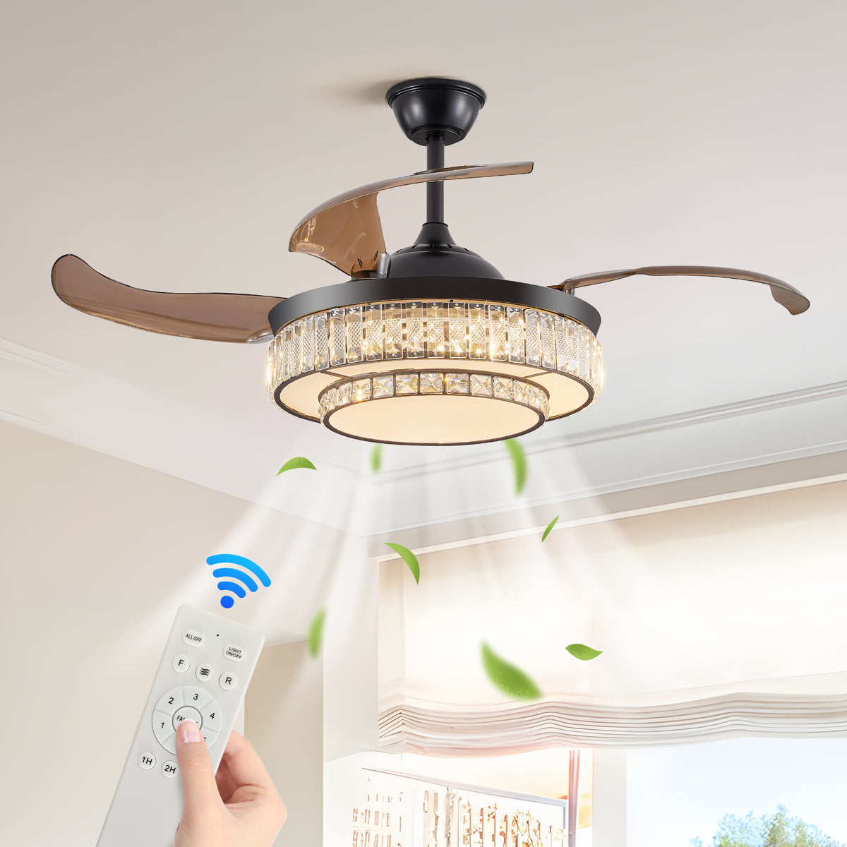 Aestin&#39;s Quiet &amp; Reversible Contemporary LED Retractable Ceiling Fan