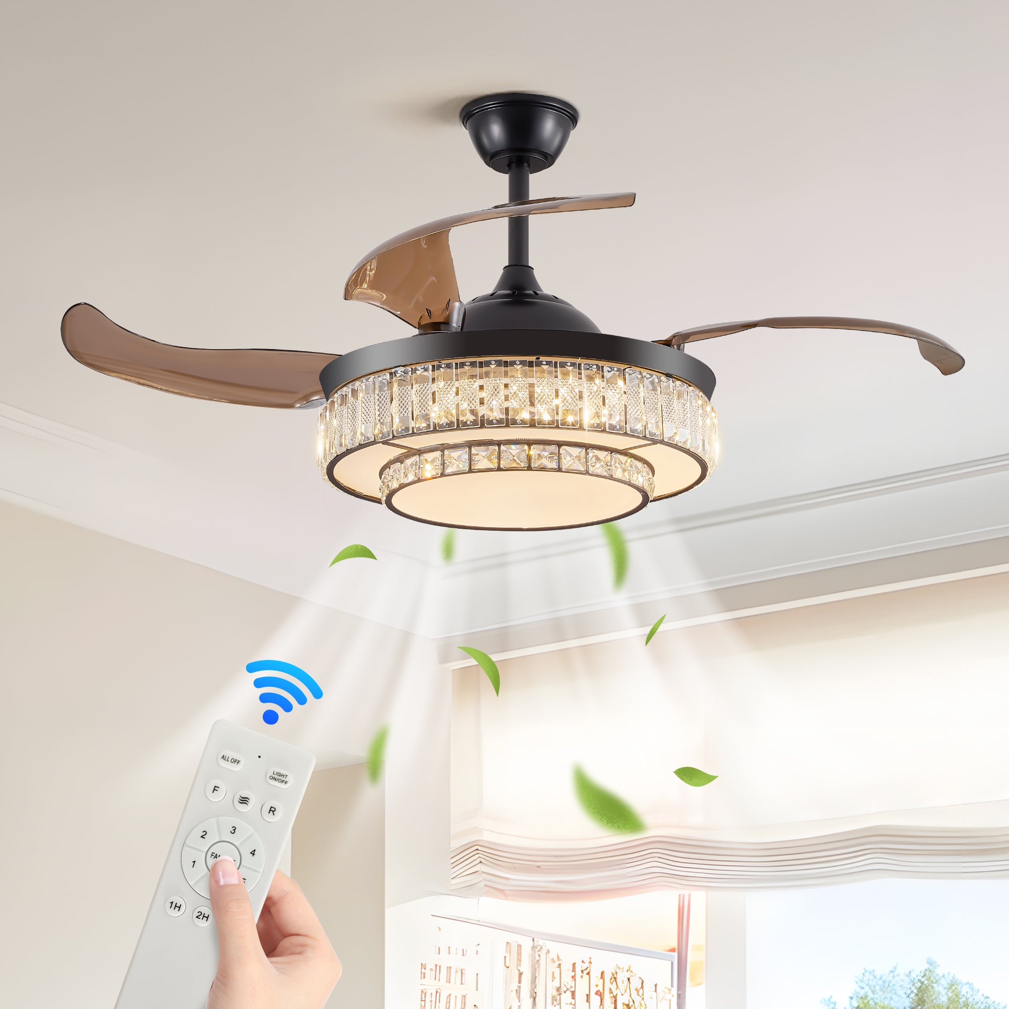 Quiet & Reversible Contemporary LED Retractable Ceiling Fan