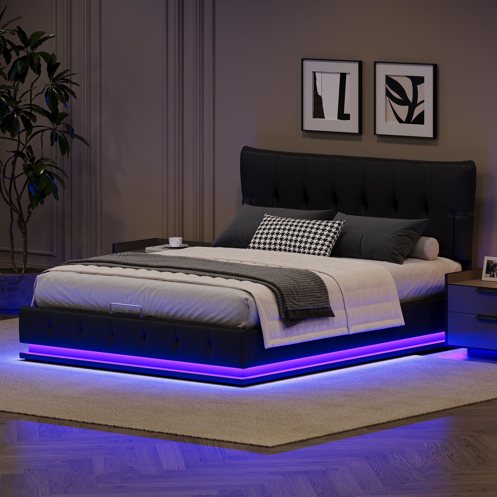 Hydraulic Lift Queen Bed with RGB LED Lighting