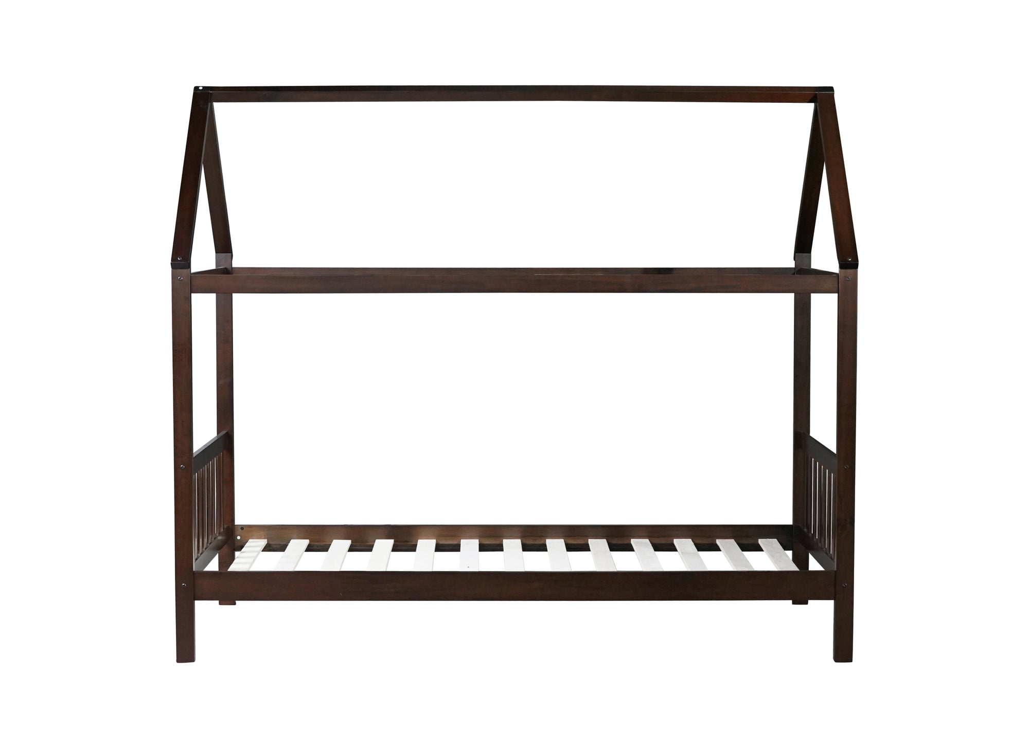 Espresso Twin Rubber Wood House Bed with Headboard and Footboard