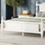 Queen Pine Wooden Bed with Upholstered Headboard and Panel Footboard In White