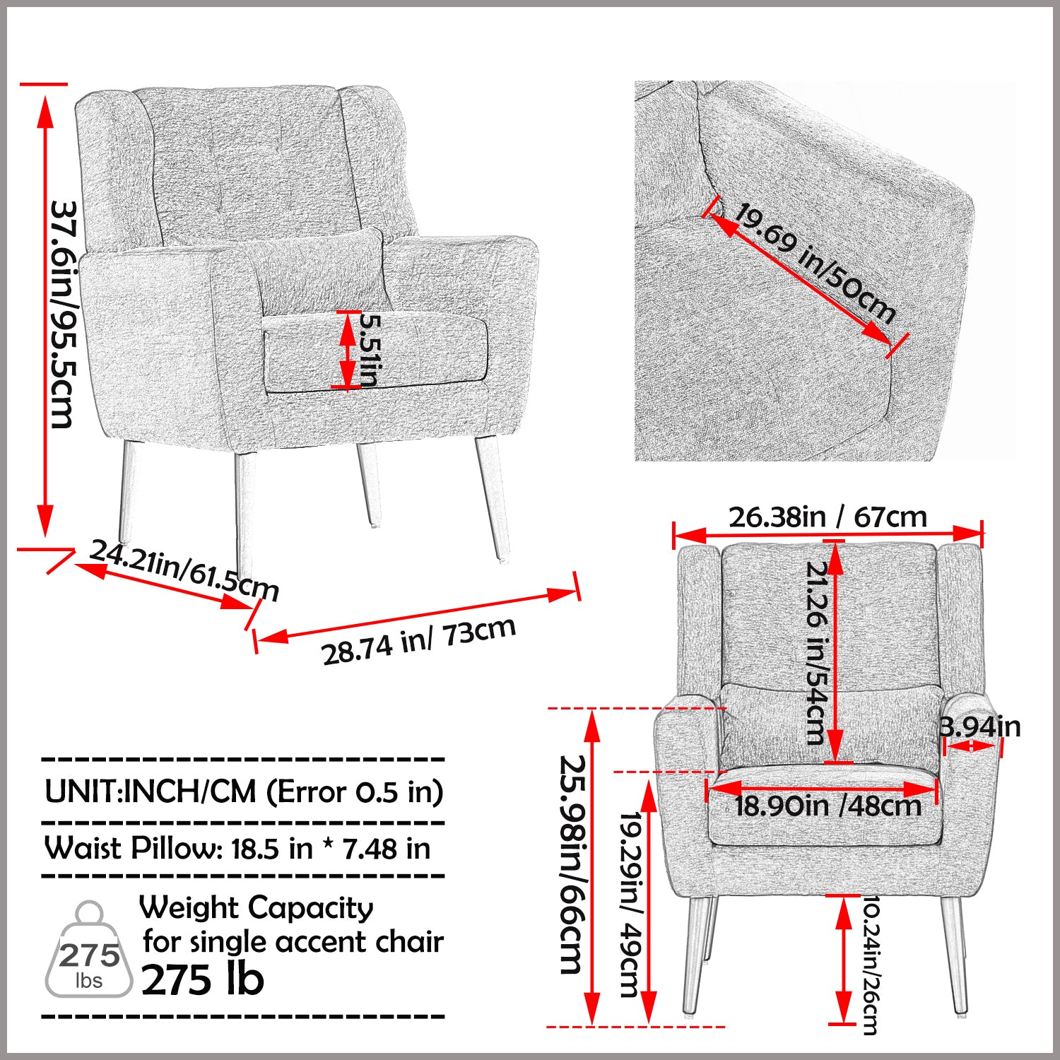 Modern Accent Chair - Stylish Chenille Armchair for Living Room, Gray Upholstered Comfort