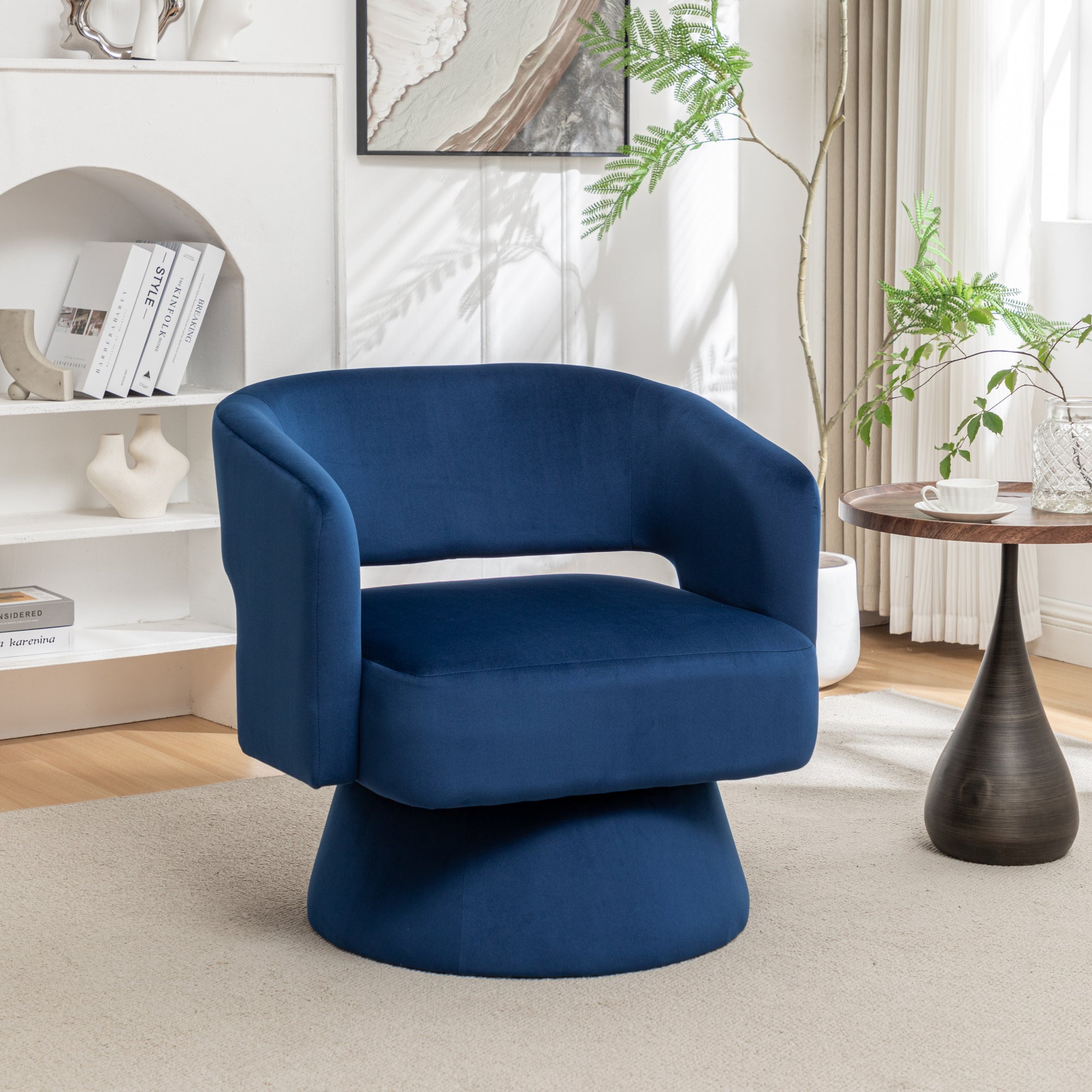 Swivel Barrel Chair, Velvet Accent Armchair - 360° Swivel, Stylish for Living Room/Bedroom, Comfortable Velvet Material