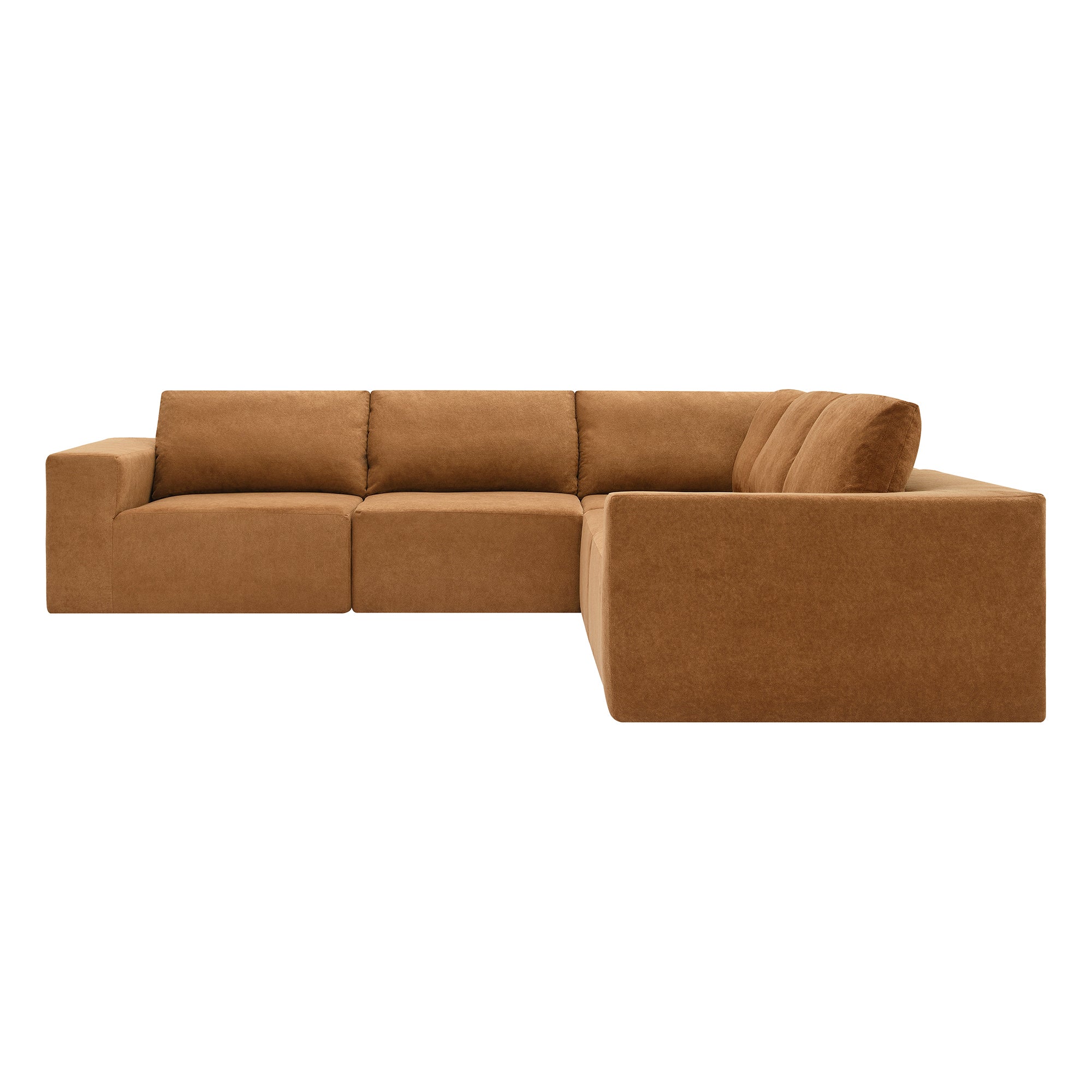 Kyoto Modular Sectional Sofa with Terrycloth Fabric in Burnt Orange Brown