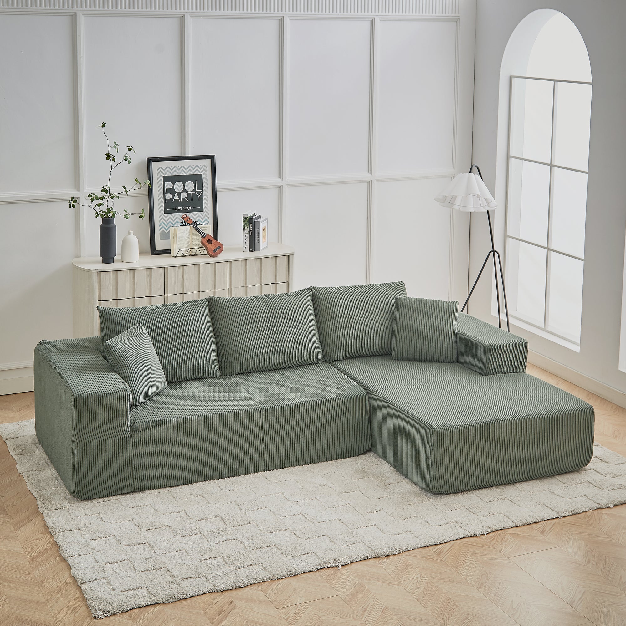 3-Seater Modular Corduroy Sofa In Green Flexible Configuration