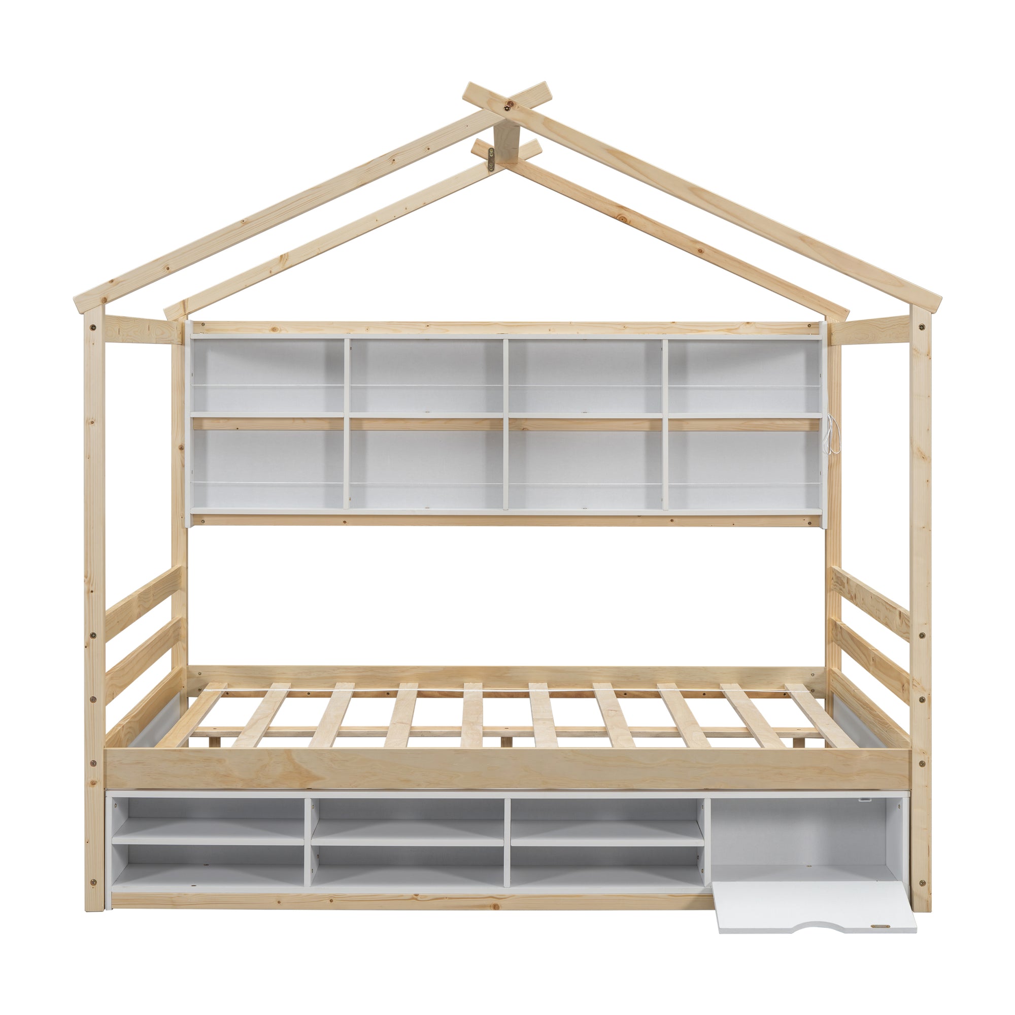 Full Size Bed with Roof, Bedside Shelves, and Under Bed Storage