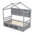 Gray Twin House Bed with Roof Frame, Bedside Shelves & Under-Bed Storage Unit