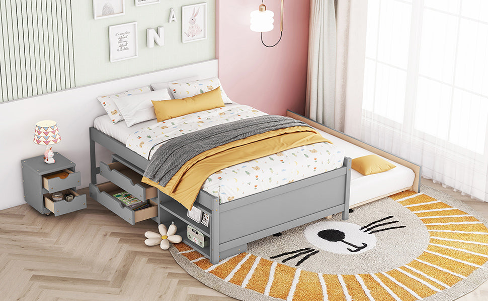 Versatile Full Bed with Trundle, Under-Bed Storage Box, and Nightstand