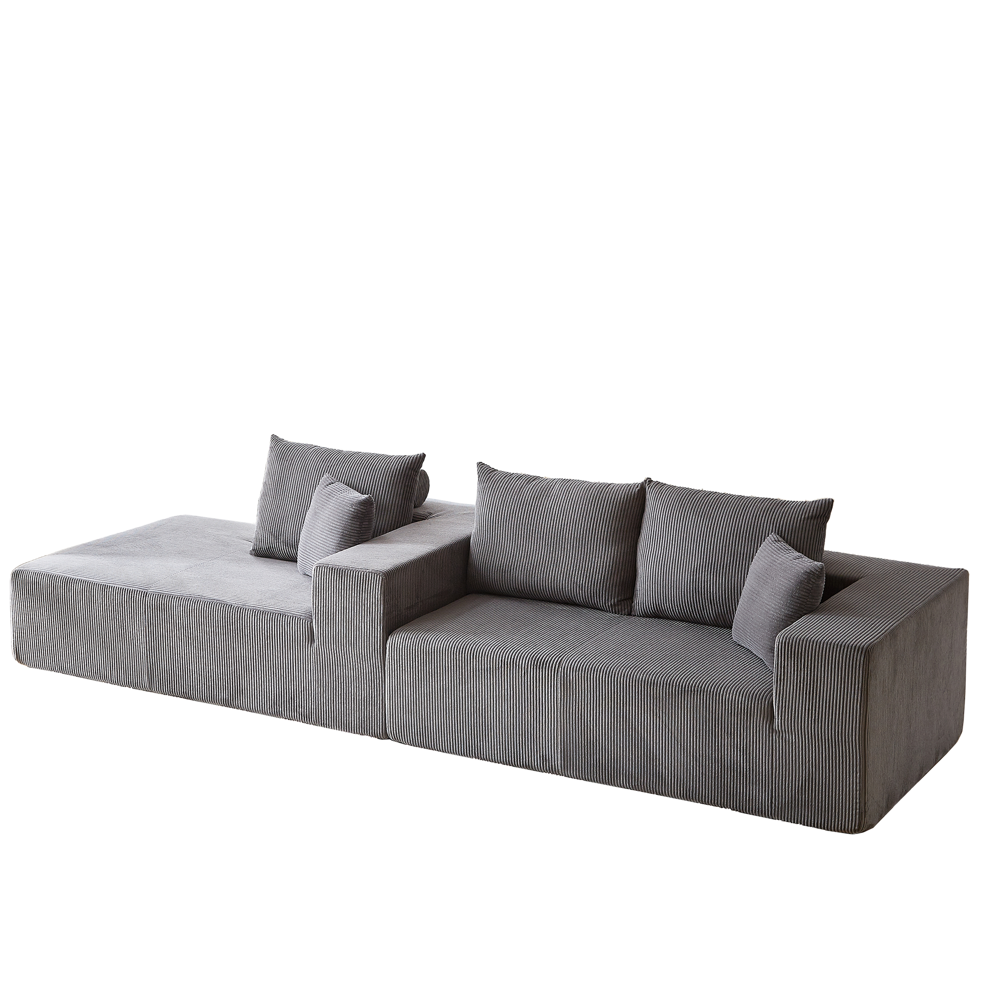 3-Seater Modular Corduroy Sofa In Gray Flexible Configuration