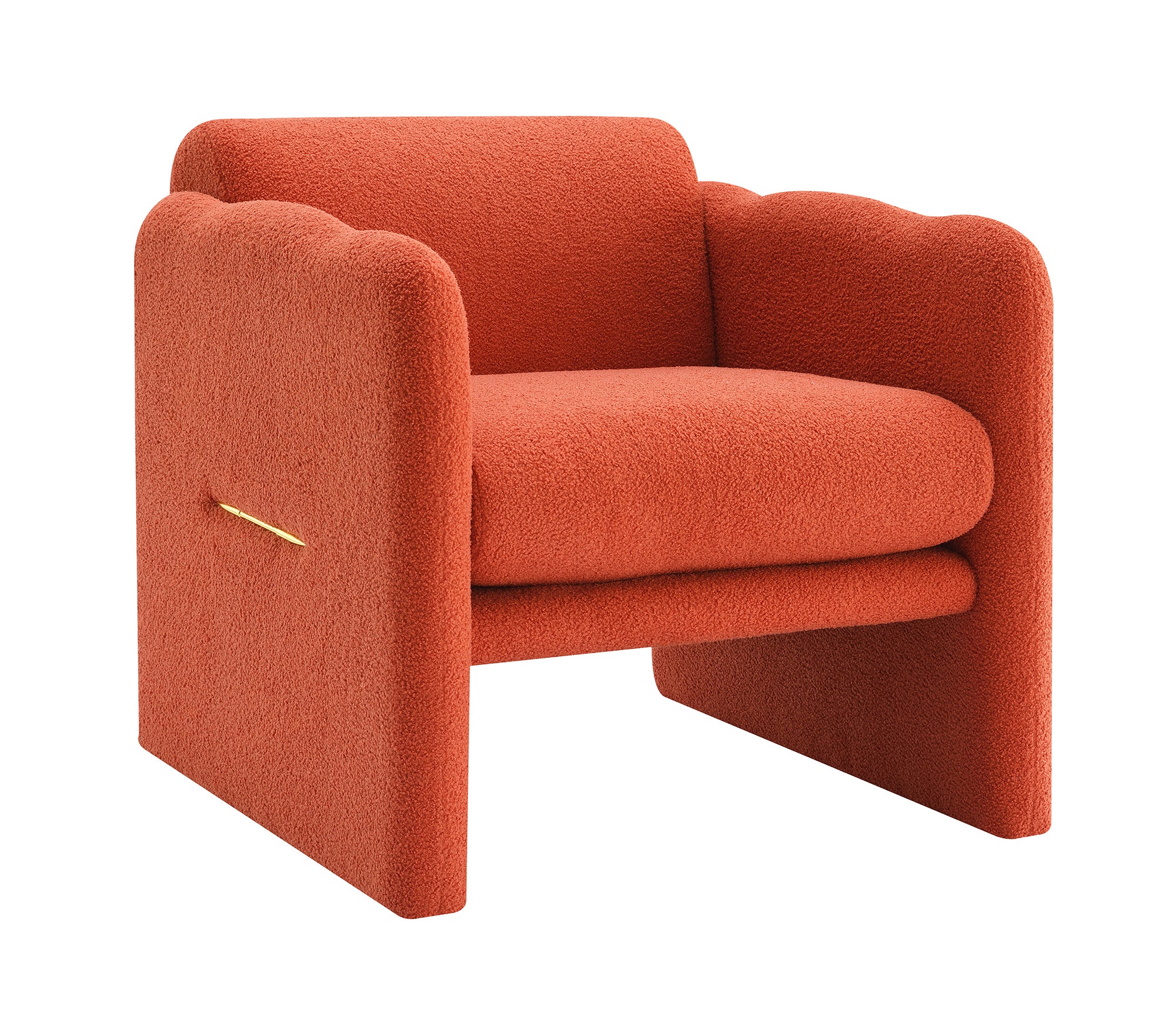 Arm Chair with Waved Arms, Orange Teddy Fabric, Accent Chair for Living Room and Bedroom