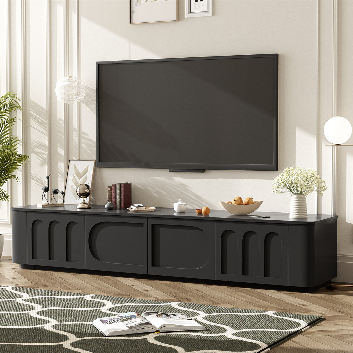 71'' Black Mid Century Modern TV Stand for TVs Up to 75''