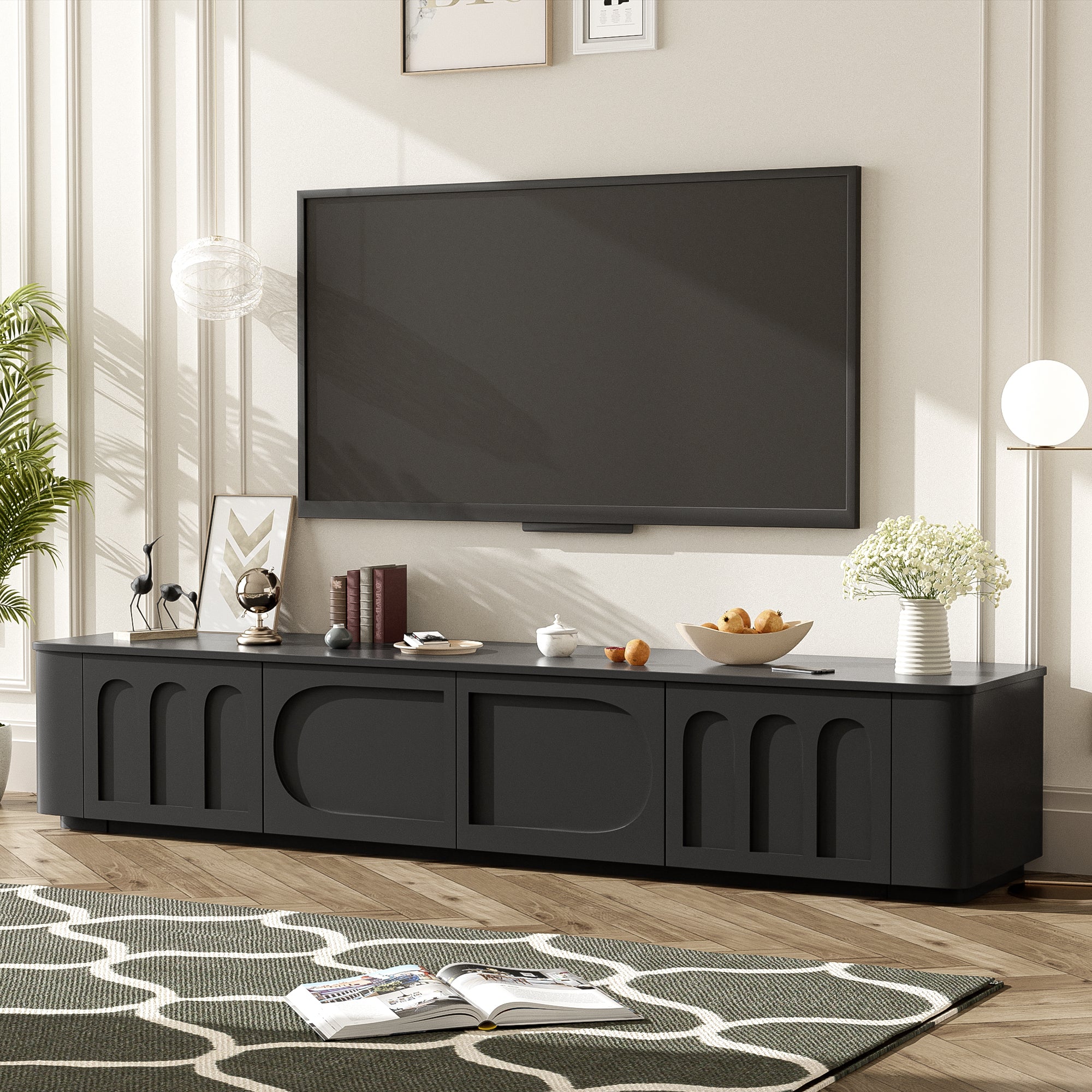 70.9'' Modern TV Stand Media Console Cabinet with 2 Cabinets and 2 Drawers For Living Room Up to 75'' In Black