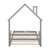 Gray Twin House-Shaped Toddler Floor Bed with Handrails and Slats