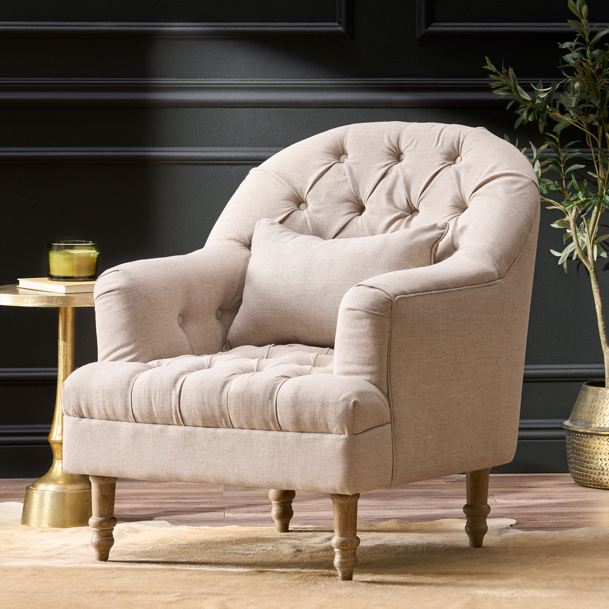 Anatasia Beige Tufted Fabric Armchair