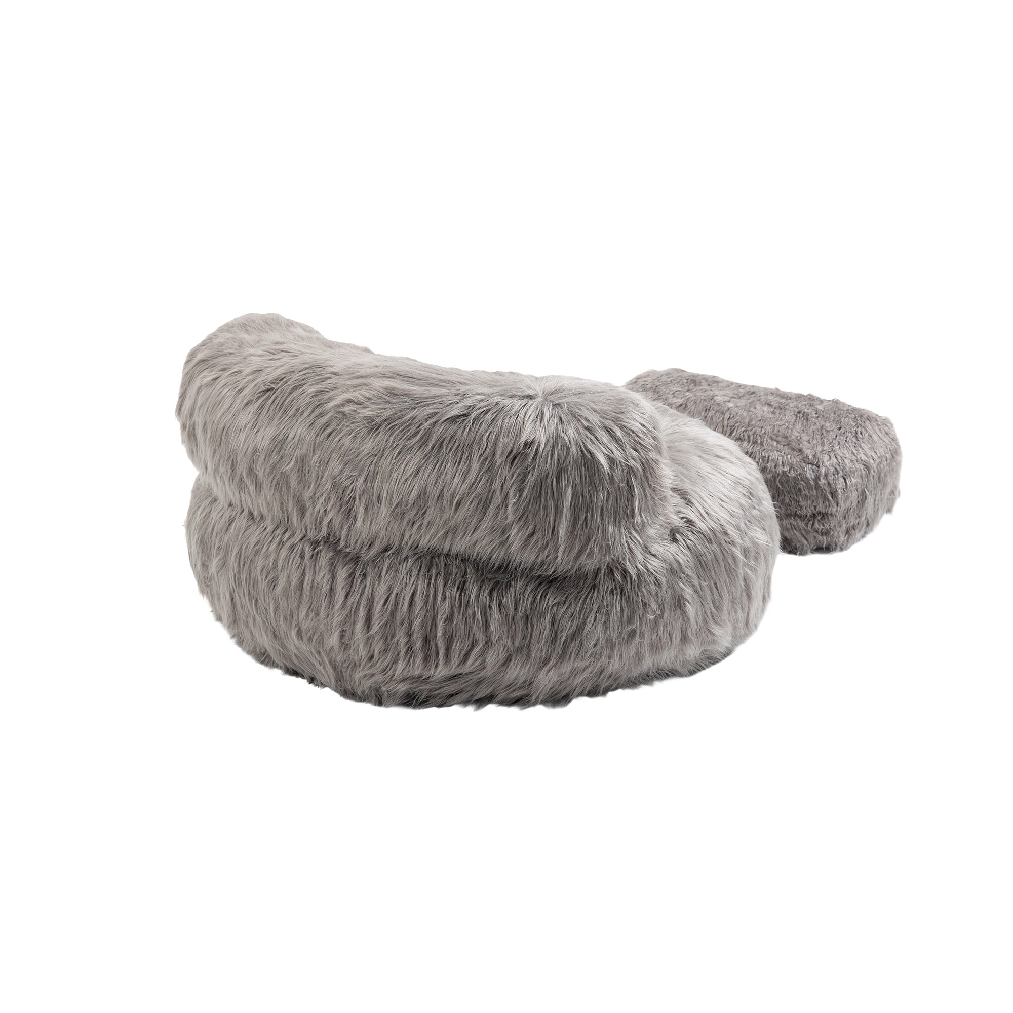 Shaggy Bean Bag Chair with Ottoman and Handle In Gray