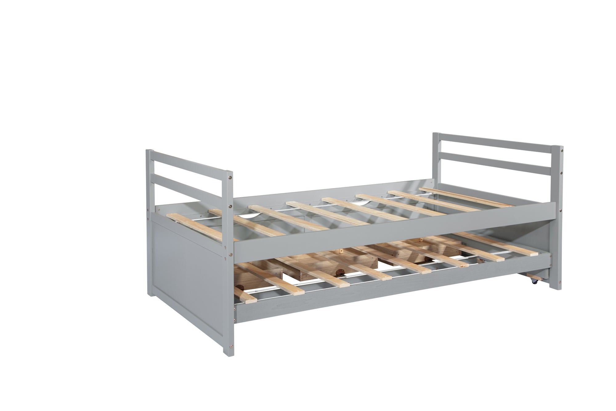 Gray Twin Size Bed with Headboard, Footboard, Trundle, and Three Storage Drawers