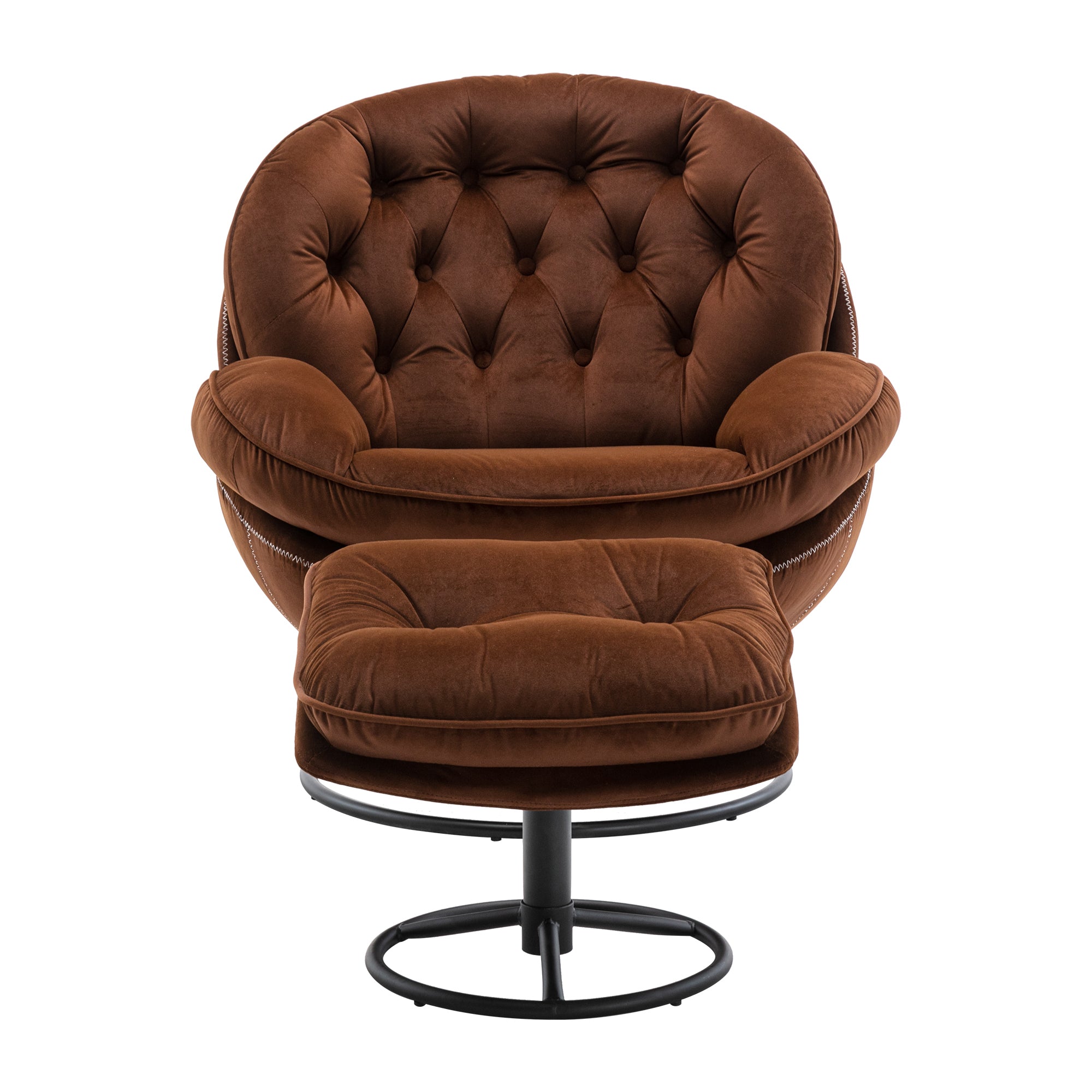 Brown Velvet Upholstered Chair with Ottoman