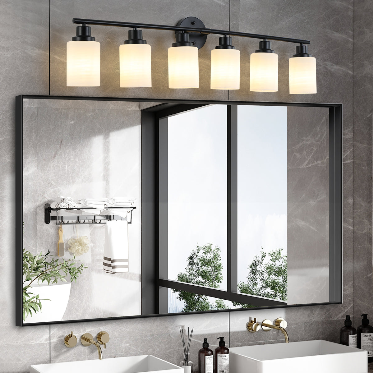 Black Minimal &amp; Functional 4-Light Vanity Bathroom Mirror Light