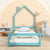 Light Blue Twin Size Wood Toddler Floor Bed with House-Shaped Headboard & Guardrails