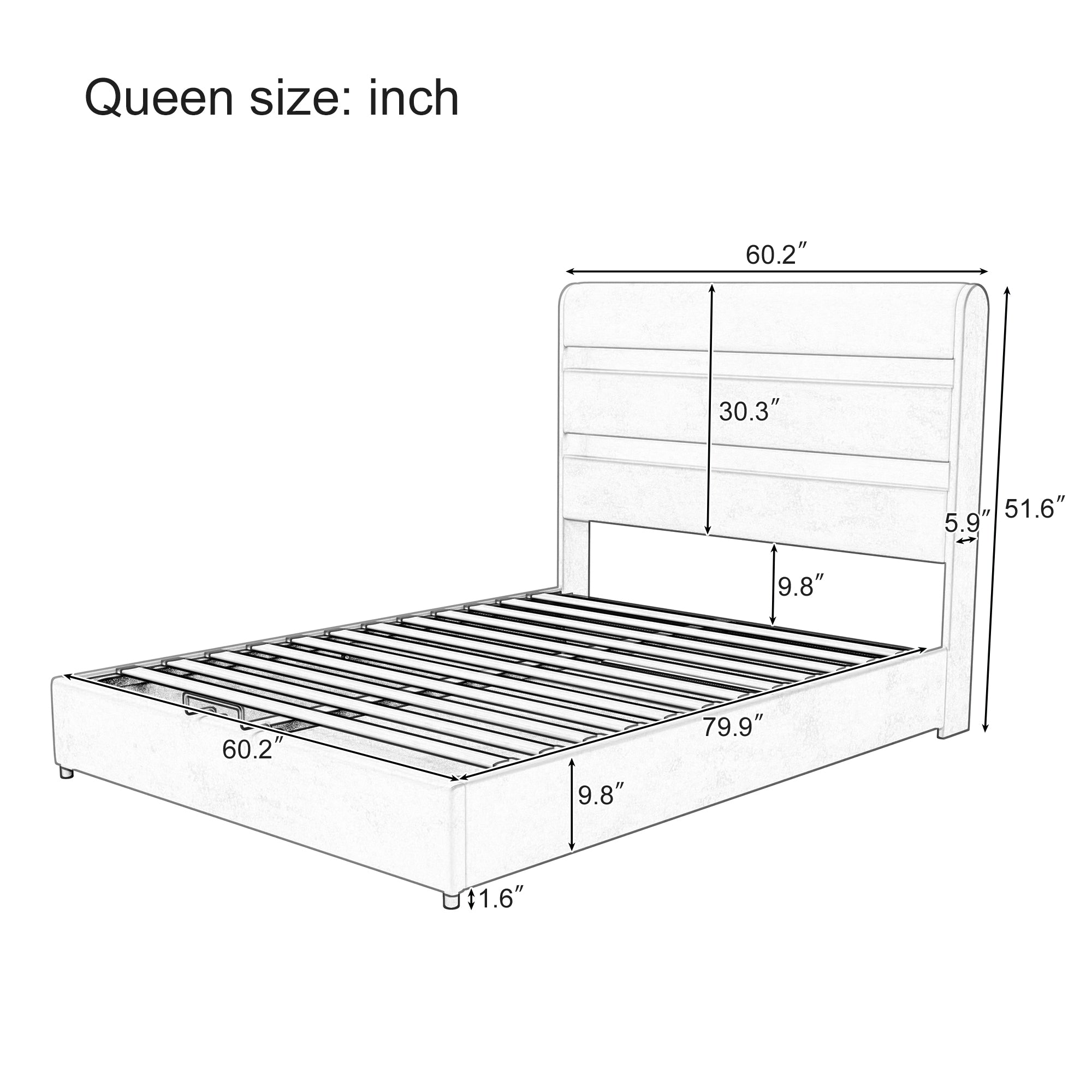 Gray Velvet Queen Hydraulic Storage Bed with LED Lights