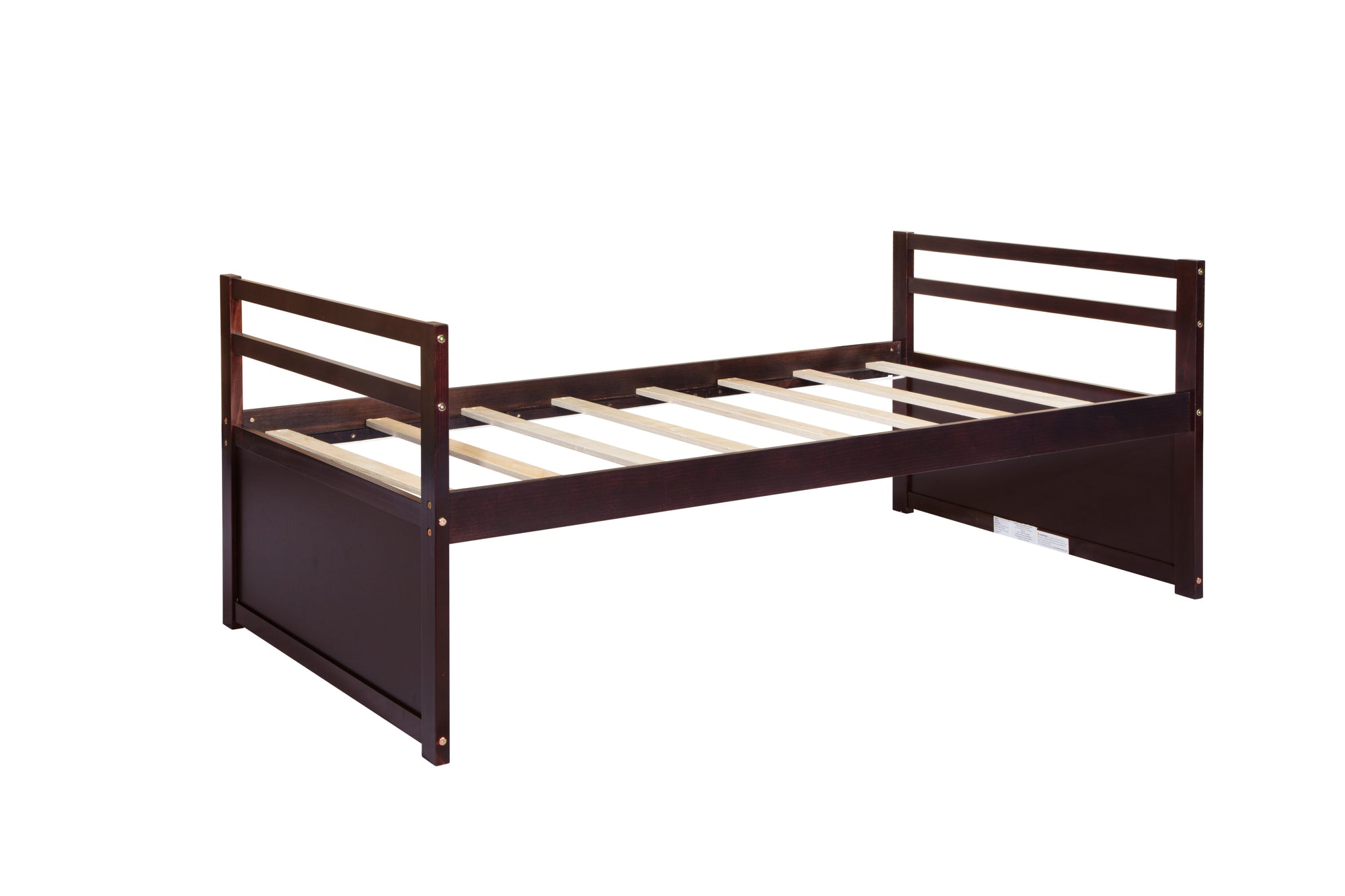 Espresso Pine Twin Size Bed with Headboard, Footboard, Trundle, and Three Storage Drawers