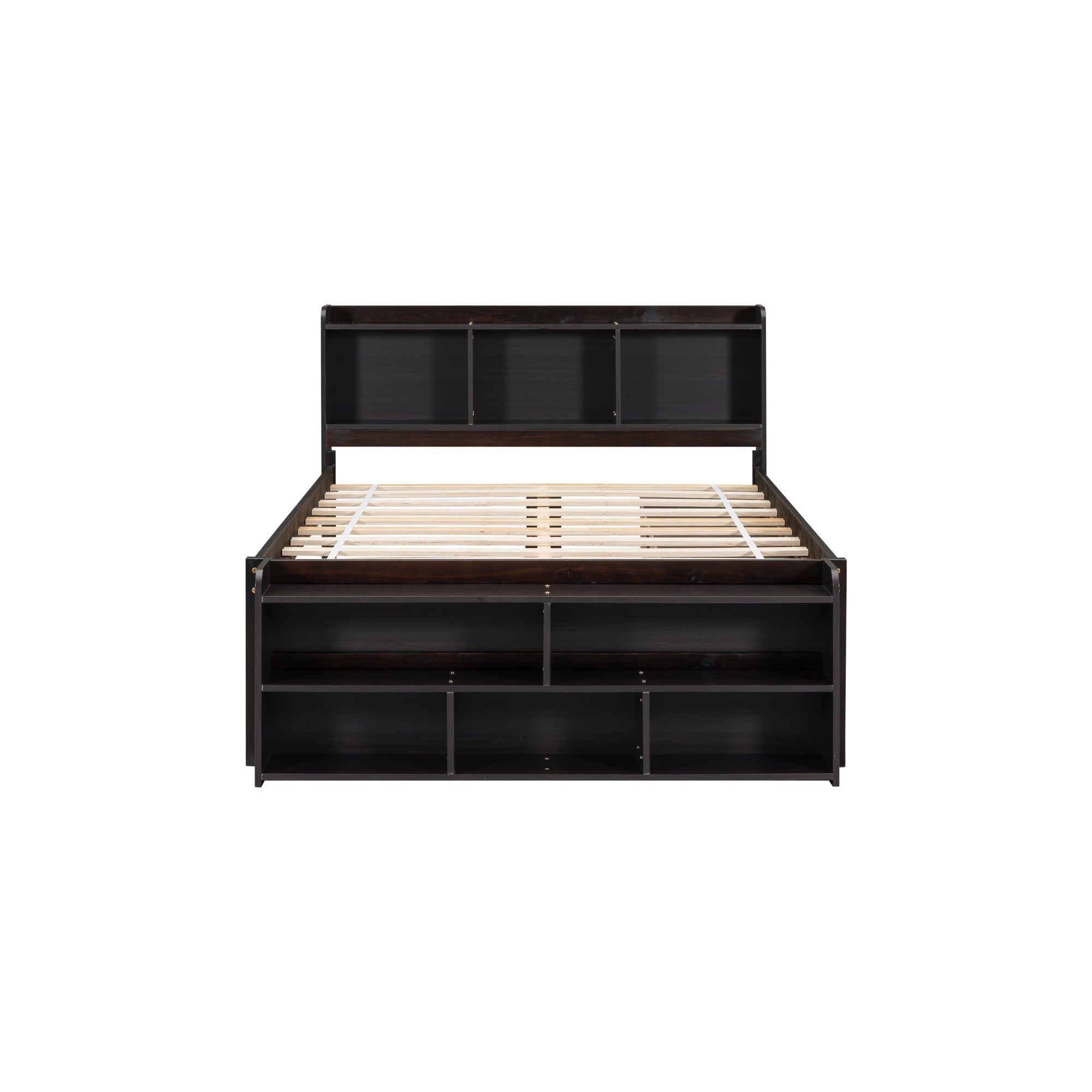 Full Bed with Bookcase Headboard, Under-Bed Storage Drawers & Bed-End Storage Case in Espresso