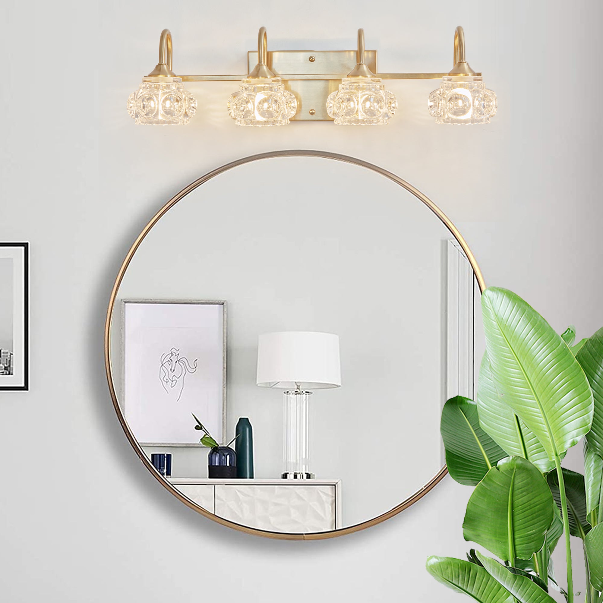 Aestin's 4-Light Golden Wall Vanity Light with Clear Glass Shade